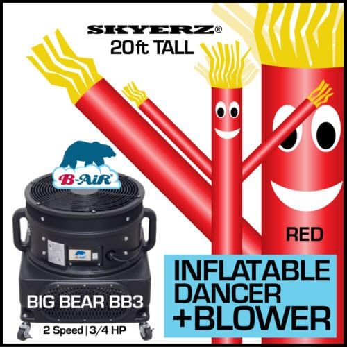 20FT Red Skyer Wacky Waving Inflatable Fly Sky Guy Puppet Advertising Dancing Tube Includes 1HP SKYER Blower!