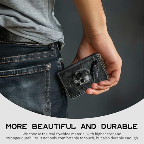 Image of Cute Credit Card Holder with Zipper, Crow Skull RFID-Blocking Card Case Small Wallet for Women Men, Multi-slot Card Organizer Case Travel Accordion Wallet
