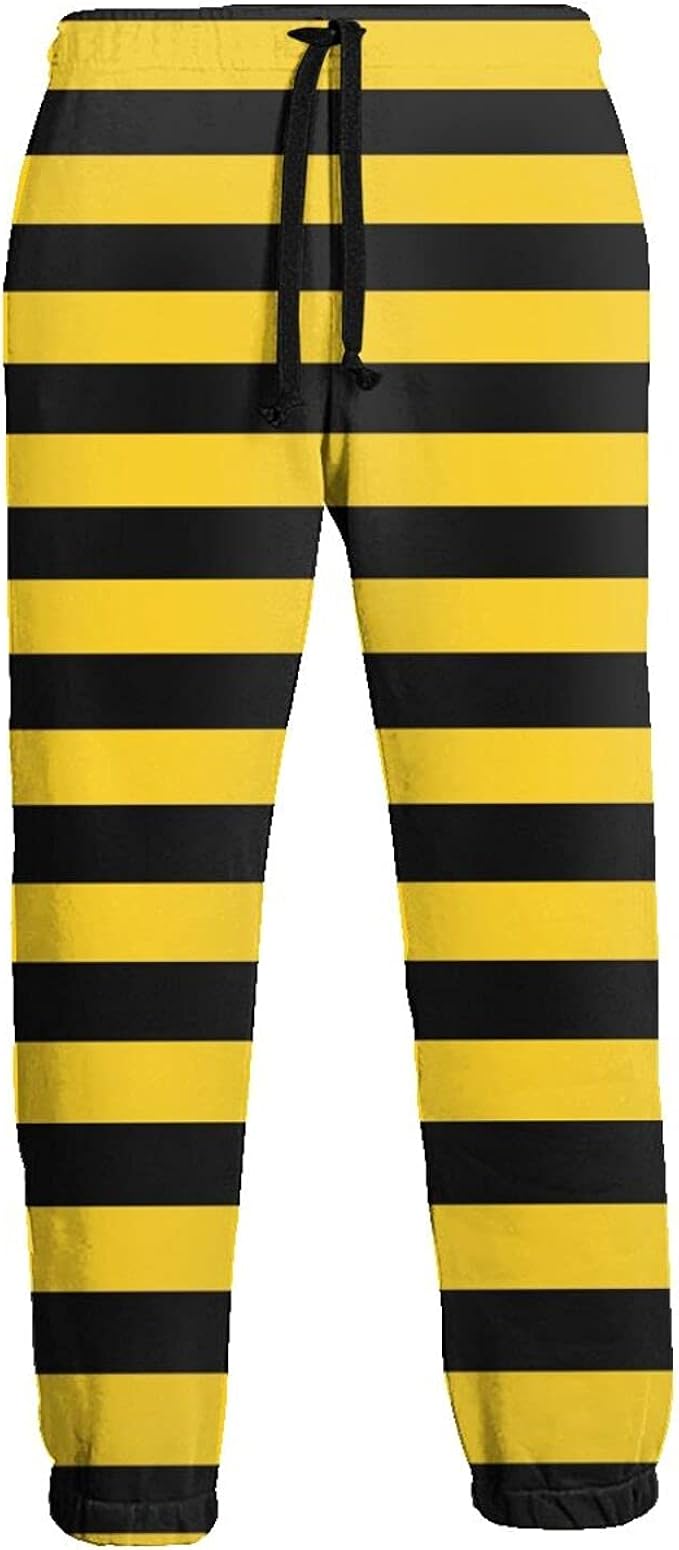 Men Sports Pants Yellow Stripes Comfy Cool Sweatpants Loose Drawstring Pants Amazon.co.uk