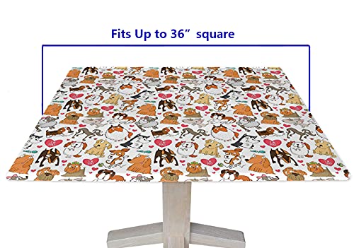 Cartoon Dog Waterproof Fitted Table Cloth Square, Dog Lover Elastic Edge Home Decor Tablecloths, Wipeable Washable Polyester Fabric Tablecloth, For Family Kids Party Table Cover, Fits 36X36 Inch Table #TOP3