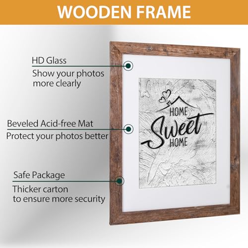 Califortree Rustic Brown 11x14 Picture Frame - Display Photos 8x10 with Mat or 11x14 Without Mat - Real Glass Inside - Set of 2 - Thumbnail 7