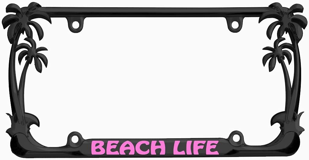 Beach Life License Plate Frame Holder Bracket for All US/CAN Vehicles | Made in The USA | Great Gift(A - Chrome/Black)