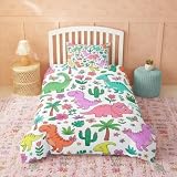 Juego de ropa de cama de 2 piezas, diseño de dibujos animados, diseño de cactus, flores, mariposas, tamaño S, para dormitorio, animales salvajes, incluye 1 funda nórdica de 135 x 200 cm y 1 funda de