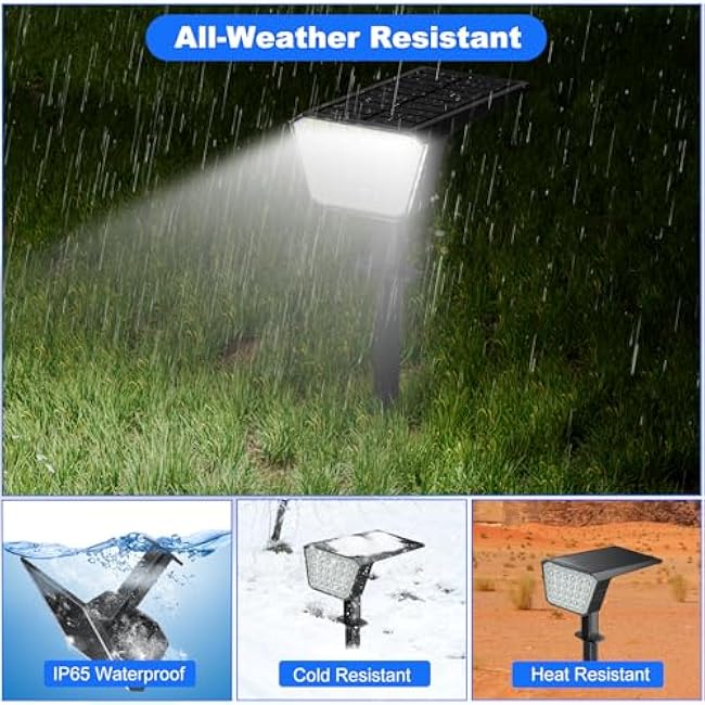 Solar Spot Lights Outdoor, IP65 Waterproof 44 LED Landscape Spotlights, Solar Powered Spotlight with Auto On/Off and 3 Lighting Modes for Outside Garden Decor, 4 Pack (Cool White)