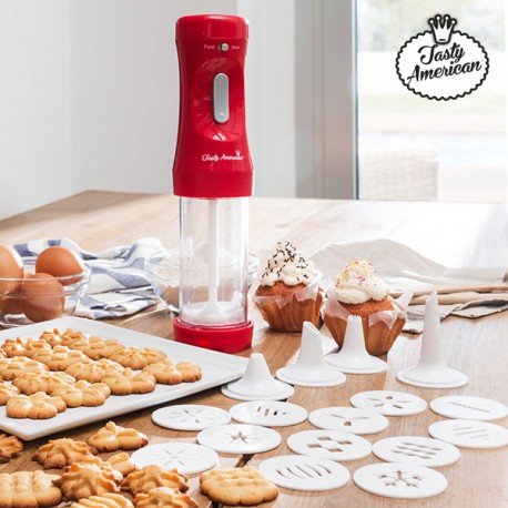 Appetitissime Tasty American Biscuit Making Machine and Accessories, Red, 12 x 26.5 x 20cm