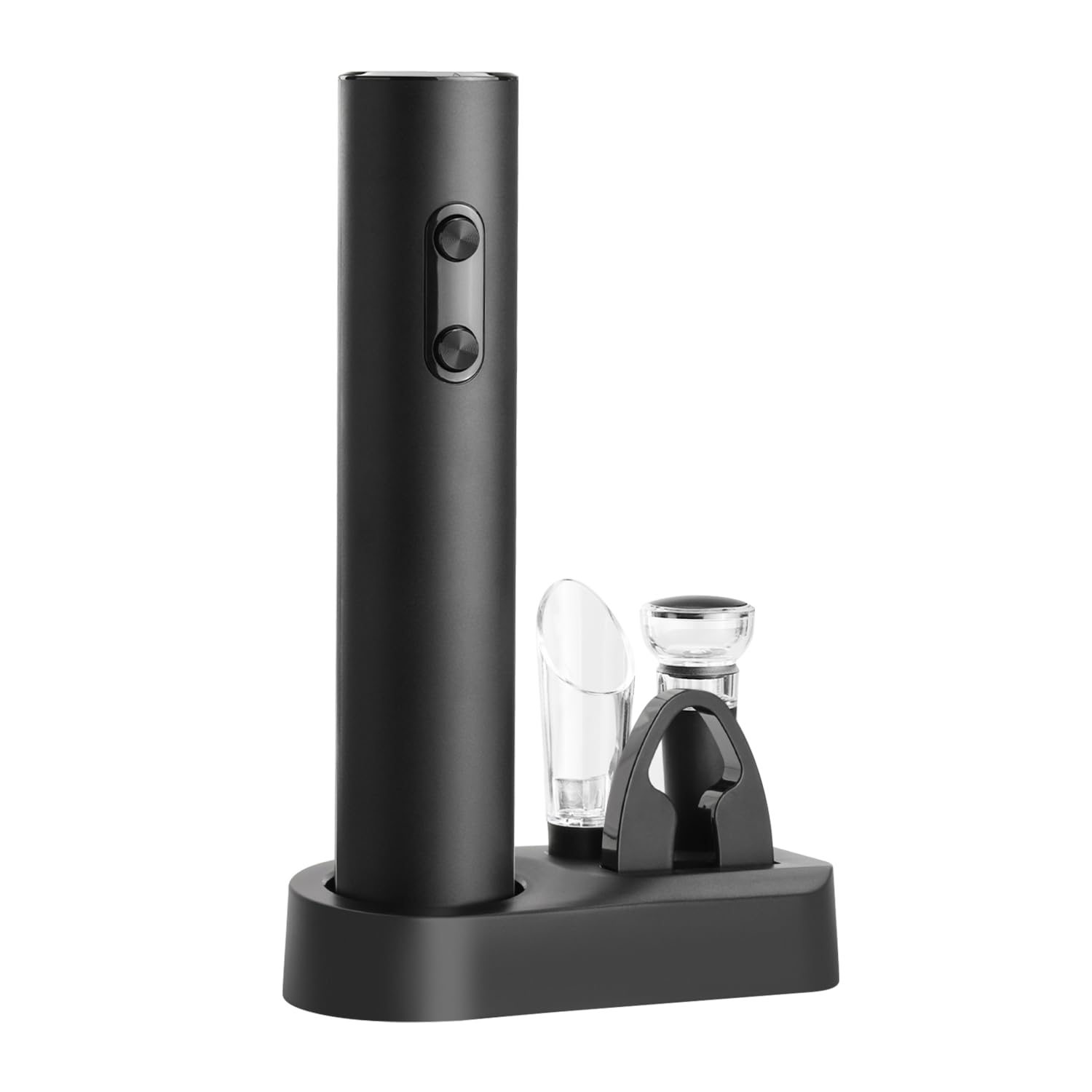 ELMWAY Electric Wine Opener Set, Electric Wine Bottle Opener with Storage Base/Wine Aerator Pourer/Foil Cutter/Wine Stopper (Black, Battery Operated, 4 x AA Batteries Not Included)