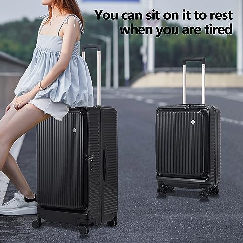 2 pieces 20/29 Aluminum Frame Carry On and Checked Luggage Set with Side Opening, Lightweight Hardshell ABS+PC Trunk Suitcase with TSA Lock, 360° Universal Wheels & Adjustable Handle, Black2