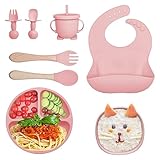 piatti per tazze 💖【Misura regolabile + forte ventosa + scomparto】 Il bavaglino ha 4 taglie regolabili. Le ciotole e i piatti hanno forti ventose che aderiscono a qualsiasi superficie liscia. Il piatto da portata contiene 3 scomparti per evitare che il cibo si mescoli. La tazza con coperchio e cannuccia può essere utilizzata come tazza per bere e snack. Il cucchiaio e la forchetta sono progettati ergonomicamente, non solo durevoli ma anche rispettosi dell'ambiente.