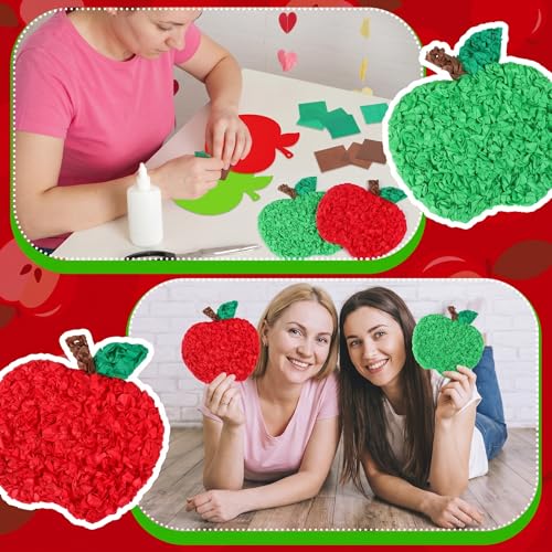 Kosiz 24 Sets Back to School Apple Crafts Kit Tissue Paper Apple DIY Craft Apples Crafts Hanging Decor for Back to School Art Project Supplies Gift - Image 7