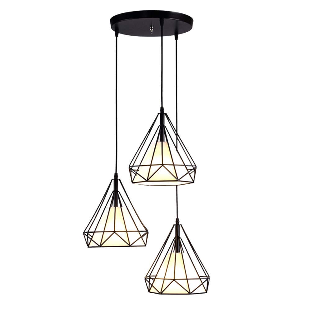 E27 3 Płomienie, metalowy ół w LED czarnej czarnej lampy sufitowej cień o wysokości 100 cm Regulowany żyrandol do sypialni w salonie, okrągła komfortowa rocznica