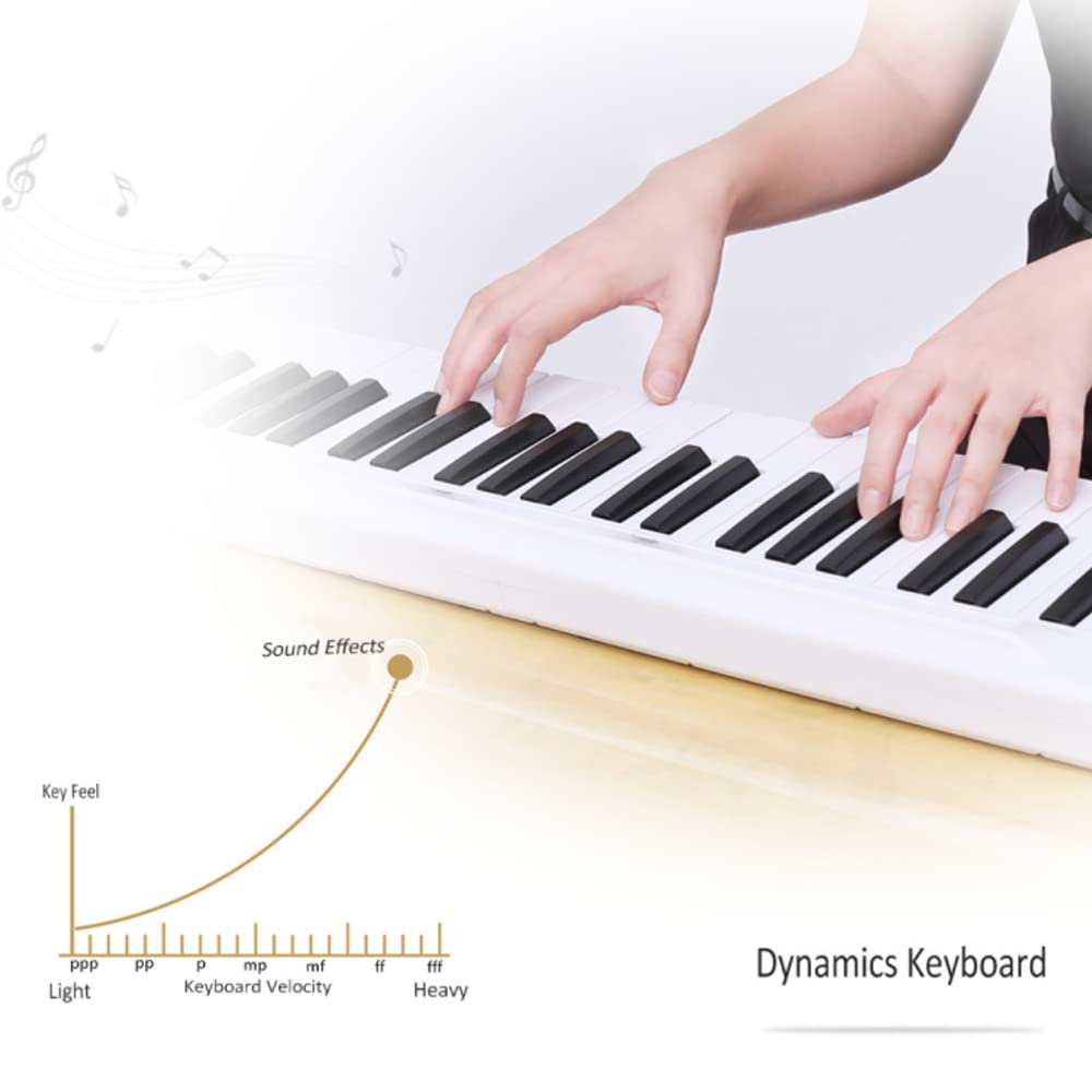 Piano de teclado plegable, piano digital portátil de 88 teclas de tamaño completo con Bluetooth y batería de 1750 mAh compatible con aplicación de conexión inteligente, controlador USB/MIDI, para