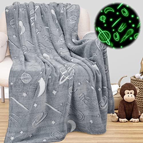 Inhand Glow in The Dark Throw Blanket for Kids, Baby Soft Star Blankets for Teen Boys Girls, Childrens Toddler Flannel Fluffy Plush Fleece Throw Blankets for Couch, Cute Fuzzy Blanket (50''x60'' Grey)