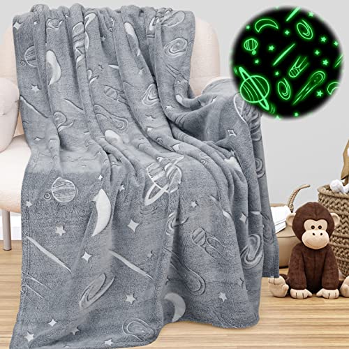 Inhand Glow In The Dark Throw Blanket For Kids, Baby Soft Star Blankets For Teen Boys Girls, Childrens Toddler Flannel Fluffy Plush Fleece Throw Blankets For Couch, Cute Fuzzy Blanket (50''X60'' Grey) #TOP1