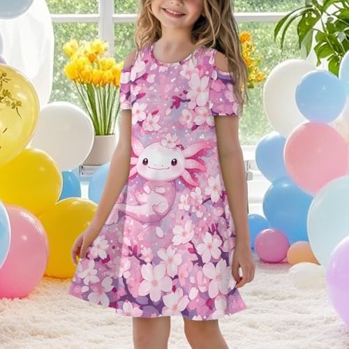 Girls Casual Dress Size 3-14 Trendy Short Sleeve Cold Shoulder Dresses Flowy A Line Sundress for School Travel3