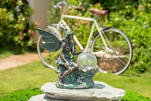 Teresa'S Collections Fairy Garden Statues With Solar Outdoor Light For Outdoor Decor, Fairy Garden Decor Resin Sculptures With Crackle Glass Globe,Gifts For Mom Birthday Balcony Porch Yard Decor,11.8 Inch thumb #6