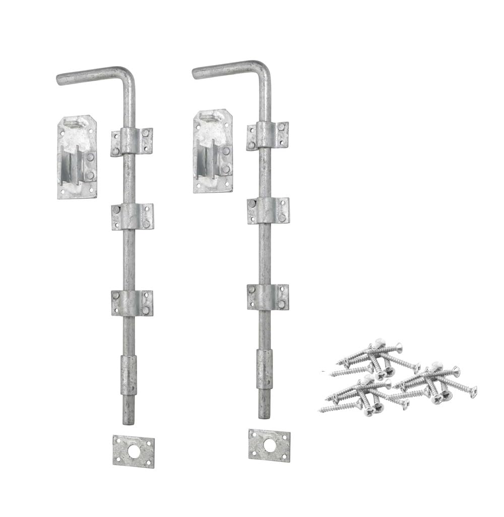 Epsom Door Handle Galvanised Steel Heavy Duty Drop Bolt For Gates 18" Or 24" Black Japanned Or Galvanised 15Mm Steel Bar With Fixings Outdoor Locking Bolt For Gates Sheds Or Barn Doors ( 24" (600Mm))