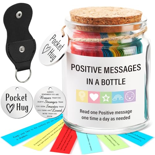Tioncy 90 Positive Messages in a Jar, Positive Affirmation Gifts for Women, Daily Inspirational Messages in a Jar with Pocket Hug Coin for Self Care, Mental Health