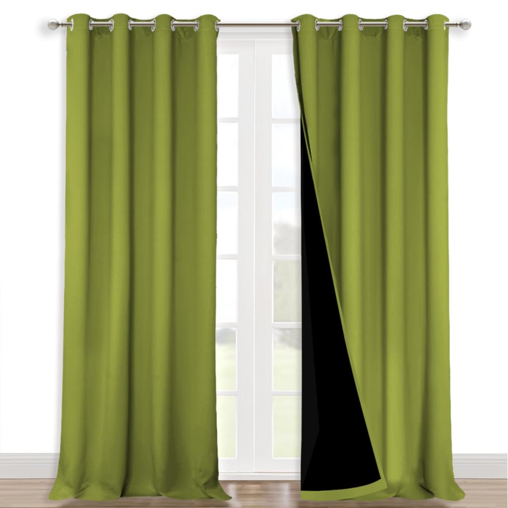 NICETOWN 100% Blackout Blinds, Set of 2, 46" x 102", Fresh Green, Laundry Room Decor Window Treatment Curtains for Large Patio Sliding Door, Thermal Insulated Curtains for Bedroom