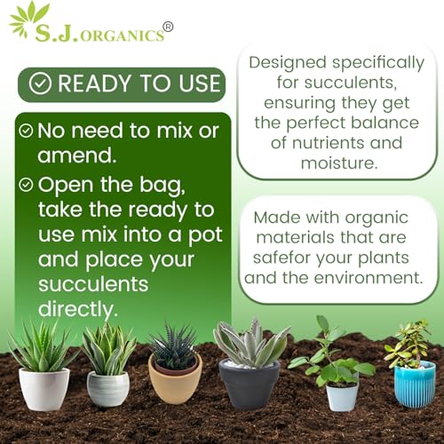 Image of S.J. Organics 100% Organic Succulent and Cactus Potting Soil Mix- 20 kg Premium Potting Mix with Perlite, Well-Drained & Aerated, Ideal for Succulents, Cacti, Root Growth | Succulent Soil Mix