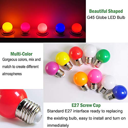 WULUN 16 Pack E27 G45 2W Screw Cap Coloured LED Light Bulbs Festoon Party Lights for Indoor Outdoor Use (Warm White Light) - Image 4