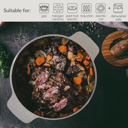 Cooksmart Signature - Cacerola con tapa de 24 cm, color frambuesa, aluminio fundido y cerámica antiadherente, compatible con placas de inducción, gas, cerámica y eléctricas, apta para lavavajillas - imagen 3