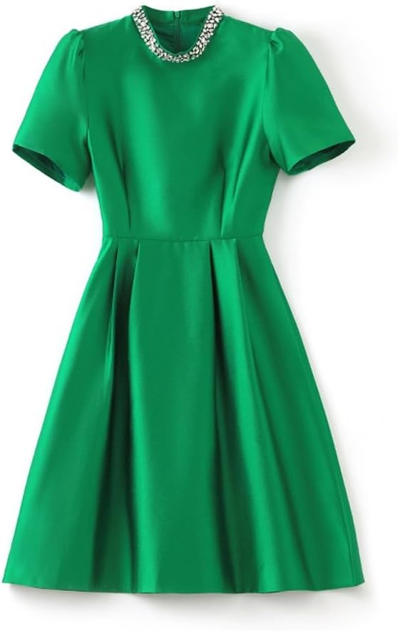 JSEIAJB Dingdiamond Dress French Hepburn Waist Cinched Small Dress for Women(L) Gray