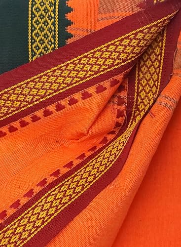 Image of Handloom Cotton + Polyester Mix God Towel | Gamcha /Angocha Towel | Fast Absorbing Bath Towels |Pack of 1 | Size 76 x 168 cm | Orange