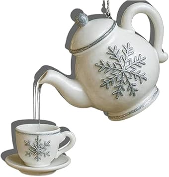 Vintage Teapot Christmas Ornament with Pouring Tea Effect, Holly Berry Decor for Tea Lovers Gift