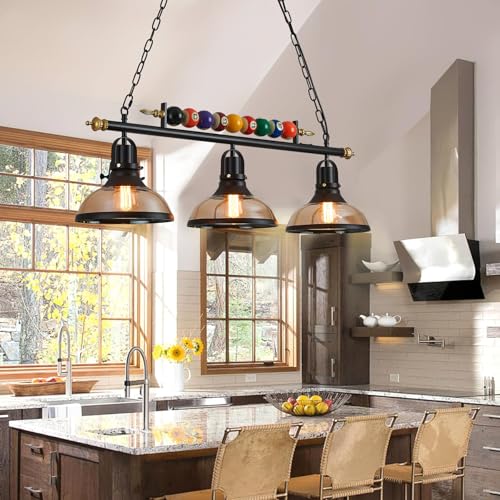 XIAOBEI 7'-8' Hanging Pool Table Light Billiard Pendant Light Adjustable Light, Retro Island Light Fixtures, Glass Shade,for Billiards Room,Snooker Table, Kitchen Island, Beer Party by XIAOBEI - Image 4
