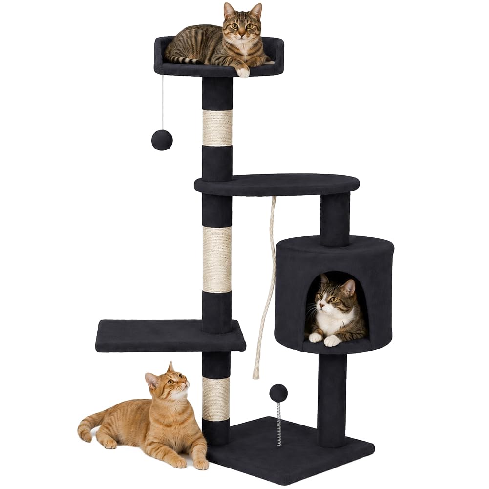 Bakaji Árbol Rascador Sisal para Gatos con Nidos y Plataformas Bolas de Juego Dimensiones 112 x 67 x 55 cm Color Gris