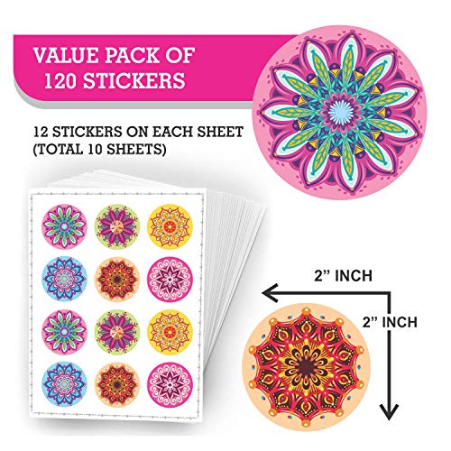Mandala Stickers Seals Labels - (Pack Of 120) 2" Large Round Decals For Wall Laptop Water Bottles Holiday Greeting Cards Gift Envelopes Boxes #TOP1