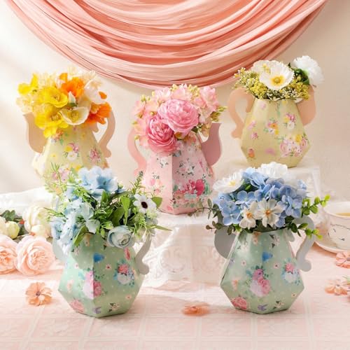 Fulmoon 6 Pcs Tea Party Decorations 6.7'' Flower Box Table Paper Teapot Princess...