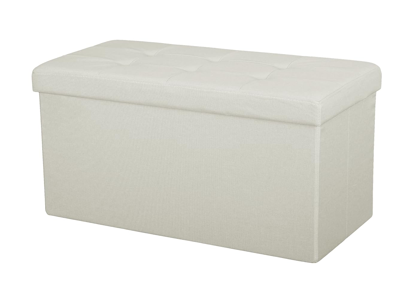 Large Ottoman Foldaway Storage Blanket Toy Box Bench Twill Linen with Buttons (Cream, 76cm x 38cm)