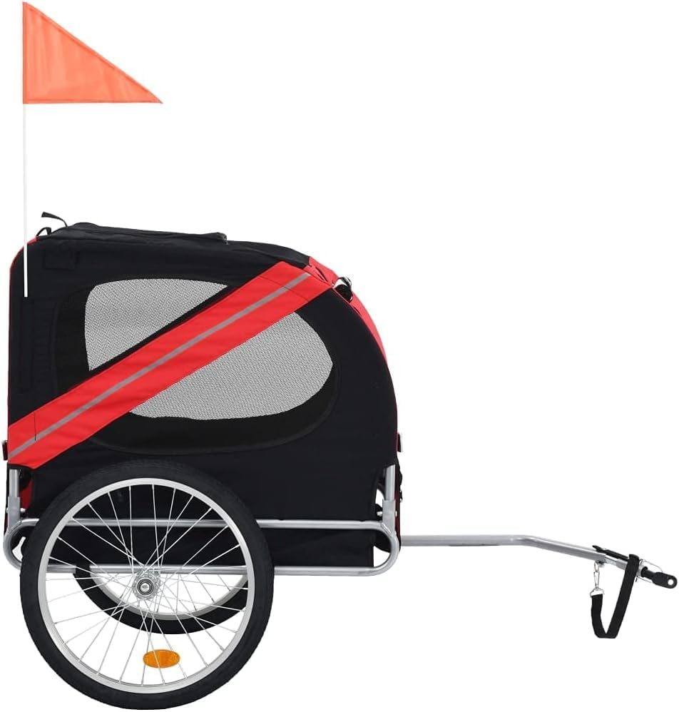 Dog Bike Trailer, Waterproof Durable Suspension Design Good Breathability Foldable Pet Bike Trailer Red Black for Yard