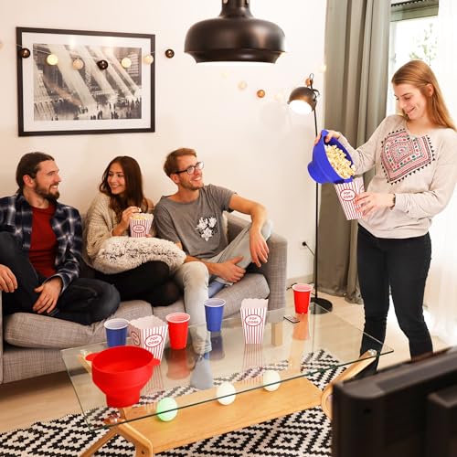 Relaxdays Popcorntüten, 100er Set, gestreift, Retro-Optik, Kino, Filmabend Zubehör, Pappe, Popcornbehälter, rot/weiß