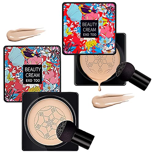 LELEBEAR Ordolava Flawless CC Cream, Mushroom Head Air Cushion Cc Cream, Flawless CC Cream Moisturizing Oil Control Long Lasting Concealer (Ivory White+Natural)