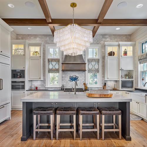 TOCHIC Modern Capiz Chandelier Lighting, 7 Lights Natural Shell Ceiling Light Fixtures Gold Seashell Coastal Style Chandelier Pendant Light Fixture for Dining Room Living Room Hallway Foyer, Entryway - Image 7