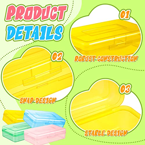 Image of Patelai 24 Pack Pencil Box for Kids 8.3x4.7x2.4 Plastic Clear Pencil Case Bulk Crayon Boxes with Snap Tight Lids for Classroom School Students (Colorful)