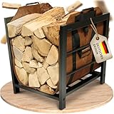 Eklavia Estantería para leña con bolsa de lona de 50 × 40 × 55 cm – Estantería de metal resistente para guardar la madera limpia – Almacenamiento de leña para chimenea y horno, interior y exterior