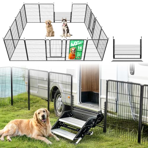 Image of FXW Rollick Dog Playpen with RV Step Grid for RV Camping, 40 inch H, 16 Panels