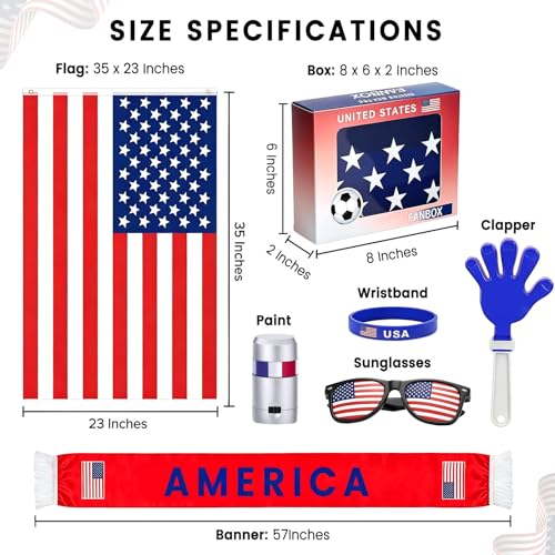 2026 World Cup American Fan Kit, Fourth of July Set for Independence Day with USA Flag, Sunglasses, Banner, Hand Clapper, Wristband & Face Paint, Reusable for Family (USA) by JoviaFesta - Used condition - Image 3