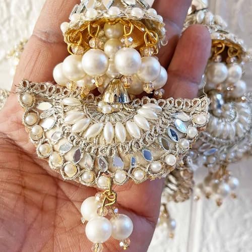 Image of Adikala Craft Store Handmade Ethnic Latkan Tassel Set of 2 for Saree Pallu, Blouse, Suits, Dupatta, Lehenga Decor (Silver Cushion)