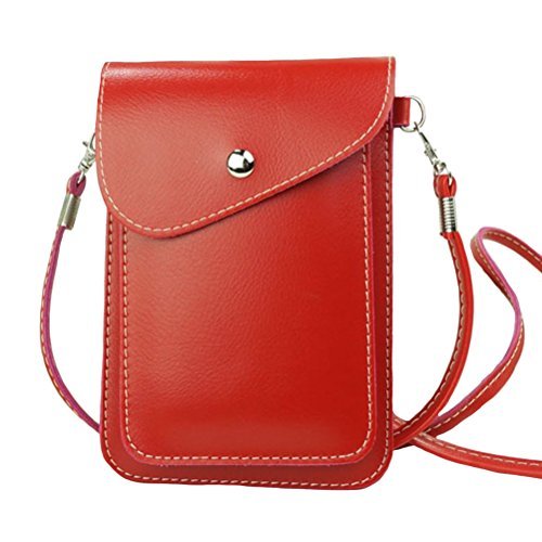 Vegan Leather Womens Crossbody Cell Phone Purse Holder Wallet Red