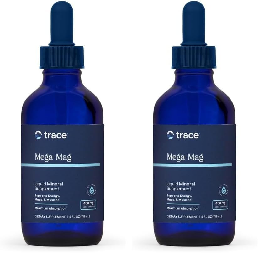 Trace Minerals Mega-Mag - Liquid Magnesium Supplement for Vitality & Energy Support - Muscle, Bone & Nerve Health-Natural Daily Drops - Non-GMO, Vegan & Gluten-Free - 4 fl oz (30 Servings) (Pack of 2) 4 Fl Oz (Pack of 2)