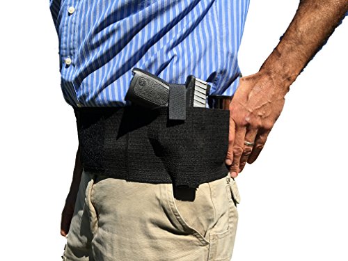 AlphaHolster Belly Band Hand Gun Holster - Abdomen Holster - Cross Draw w/ Magazine Holder Pocket (Beige, Medium)