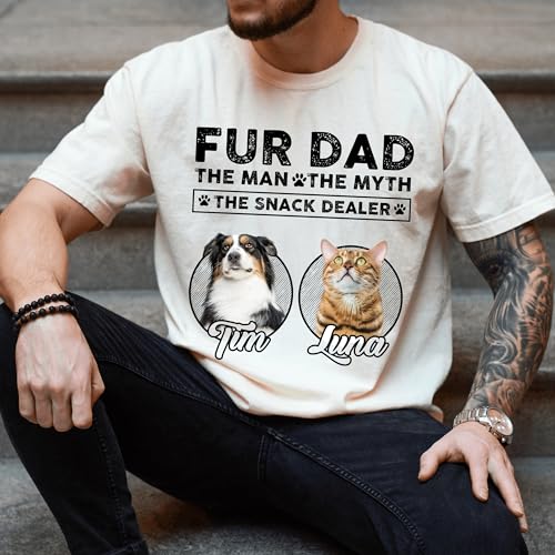 NAZENTI Fur Dad The Man The Myth The Snack Dealer, Fathers Day Shirt for Dad, Gift Fathers Day for Dog Lovers, Custom Shirt with Photo, Personalized Papa Sweatshirt, Pet Lovers Gifts, Gifts for Men3
