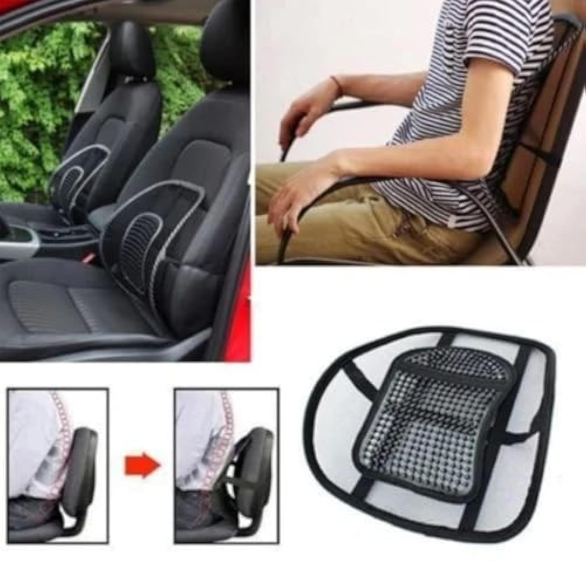 Car Back Rest with Lumbar Support Mesh Cushion Pad