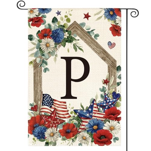 AVOIN colorlife Initial Letter P Monogram Patriotic Garden Flag 12x18 Inch