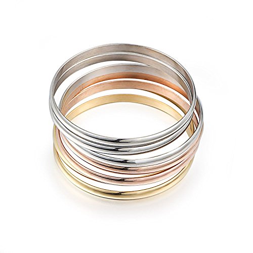 Set Of 7PCS Bracelet Bangle 18K Gold Plated Luxury Smooth High Polished Bracelet For Women