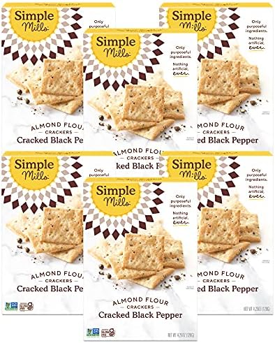 Almond Flour Crackers, Black Cracked Pepper - Gluten Free, Vegan, Healthy Snacks, Plant Based, 4.25 Ounce (Pack of 6)